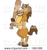 Vector Illustration of a Cartoon Stallion School Mascot Holding a Baseball Bat by Mascot Junction