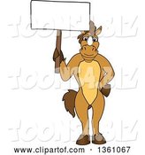 Vector Illustration of a Cartoon Stallion School Mascot Holding a Blank Sign by Mascot Junction