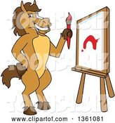 Vector Illustration of a Cartoon Stallion School Mascot Painting a Canvas by Mascot Junction