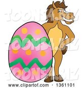 Vector Illustration of a Cartoon Stallion School Mascot Posing with a Giant Easter Egg by Mascot Junction