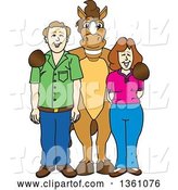 Vector Illustration of a Cartoon Stallion School Mascot Posing with Student Parents by Mascot Junction