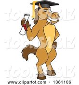 Vector Illustration of a Cartoon Stallion School Mascot Student Graduate Holding a Diploma by Mascot Junction
