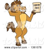 Vector Illustration of a Cartoon Stallion School Mascot Student Holding up a Report Card by Mascot Junction