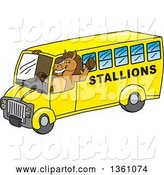 Vector Illustration of a Cartoon Stallion School Mascot Waving and Driving a Bus by Mascot Junction