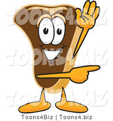 Vector Illustration of a Cartoon Steak Mascot Waving and Pointing to the Right by Mascot Junction