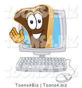 Vector Illustration of a Cartoon Steak Mascot Waving from Inside a Computer Screen by Mascot Junction