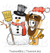 Vector Illustration of a Cartoon Steak Mascot Wearing a Santa Hat and Standing with a Snowman by Mascot Junction