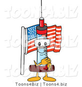 Vector Illustration of a Cartoon Syringe Mascot Pledging Allegiance to the American Flag by Mascot Junction
