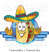 Vector Illustration of a Cartoon Taco Mascot on a Blank Blue Logo by Mascot Junction