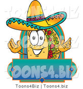 Vector Illustration of a Cartoon Taco Mascot over a Blank Banner by Mascot Junction