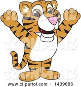 Vector Illustration of a Cartoon Tiger Cub Mascot Cheering by Mascot Junction