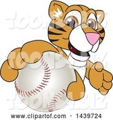 Vector Illustration of a Cartoon Tiger Cub Mascot Grabbing a Baseball by Mascot Junction