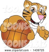 Vector Illustration of a Cartoon Tiger Cub Mascot Grabbing a Basketball by Mascot Junction