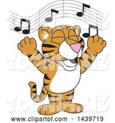 Vector Illustration of a Cartoon Tiger Cub Mascot Singing by Mascot Junction