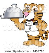 Vector Illustration of a Cartoon Tiger Cub Mascot Waiter Holding a Cloche Platter by Mascot Junction