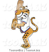 Vector Illustration of a Cartoon Tiger Mascot Batting by Mascot Junction