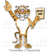Vector Illustration of a Cartoon Tiger Mascot Holding a Report Card by Mascot Junction