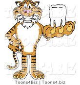 Vector Illustration of a Cartoon Tiger Mascot Holding a Tooth by Mascot Junction