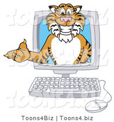 Vector Illustration of a Cartoon Tiger Mascot in a Computer by Mascot Junction