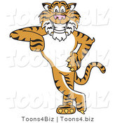 Vector Illustration of a Cartoon Tiger Mascot Leaning by Mascot Junction