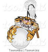 Vector Illustration of a Cartoon Tiger Mascot Playing Lacrosse by Mascot Junction