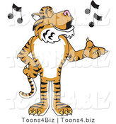 Vector Illustration of a Cartoon Tiger Mascot Singing by Mascot Junction