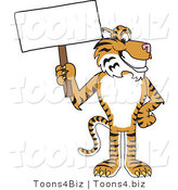 Vector Illustration of a Cartoon Tiger Mascot with a Blank Sign by Mascot Junction