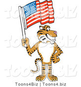 Vector Illustration of a Cartoon Tiger Mascot with an American Flag by Mascot Junction