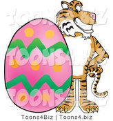 Vector Illustration of a Cartoon Tiger Mascot with an Easter Egg by Mascot Junction