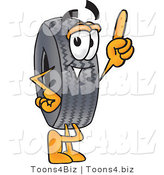 Vector Illustration of a Cartoon Tire Mascot Pointing Upwards by Mascot Junction