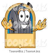 Vector Illustration of a Cartoon Tire Mascot with a Blank Tan Label by Mascot Junction
