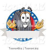 Vector Illustration of a Cartoon Tire Mascot with Stars and a Blank Label by Mascot Junction