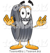 Vector Illustration of a Cartoon Tire Mascot with Welcoming Open Arms by Mascot Junction