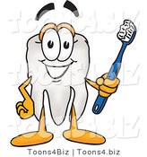 Vector Illustration of a Cartoon Tooth Mascot Holding out a Tooth Brush by Mascot Junction