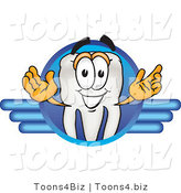 Vector Illustration of a Cartoon Tooth Mascot on a Blue Logo by Mascot Junction