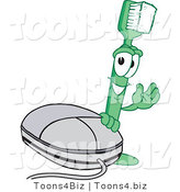 Vector Illustration of a Cartoon Toothbrush Mascot by a Computer Mouse by Mascot Junction