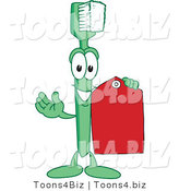 Vector Illustration of a Cartoon Toothbrush Mascot Holding a Price Tag by Mascot Junction