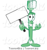 Vector Illustration of a Cartoon Toothbrush Mascot Holding a Small Blank Sign by Mascot Junction