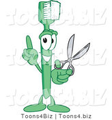 Vector Illustration of a Cartoon Toothbrush Mascot Holding Scissors by Mascot Junction