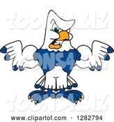 Vector Illustration of a Cartoon Tough Seahawk Sports Mascot Flexing His Muscles by Mascot Junction