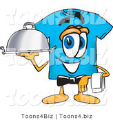 Vector Illustration of a Cartoon T-Shirt Mascot Dressed As a Waiter and Holding a Serving Platter by Mascot Junction
