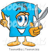 Vector Illustration of a Cartoon T-Shirt Mascot Holding a Pair of Scissors by Mascot Junction