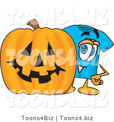 Vector Illustration of a Cartoon T-Shirt Mascot with a Carved Halloween Pumpkin by Mascot Junction