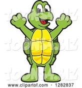 Vector Illustration of a Cartoon Turtle Mascot Cheering by Mascot Junction