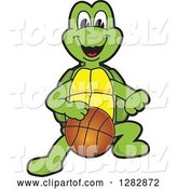 Vector Illustration of a Cartoon Turtle Mascot Dribbling a Basketball by Mascot Junction