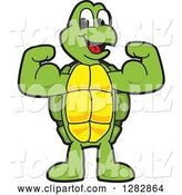 Vector Illustration of a Cartoon Turtle Mascot Flexing His Muscles by Mascot Junction