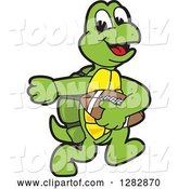 Vector Illustration of a Cartoon Turtle Mascot Playing Football by Mascot Junction