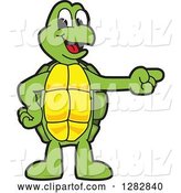 Vector Illustration of a Cartoon Turtle Mascot Pointing to the Right by Mascot Junction