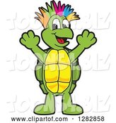 Vector Illustration of a Cartoon Turtle Mascot with a Colorful Mohawk, Cheering by Mascot Junction