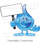 Vector Illustration of a Cartoon Water Drop Mascot Holding a Blank Sign Post by Mascot Junction